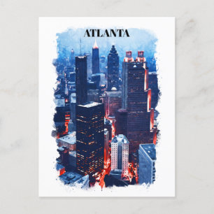 Atlanta Georgia Skyline City View Watercolor Postcard