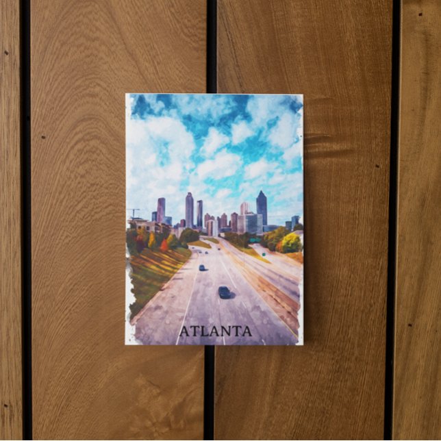 Atlanta Georgia Skyline City Watercolor Postcard (atlanta georgia skyline view travel postcard)