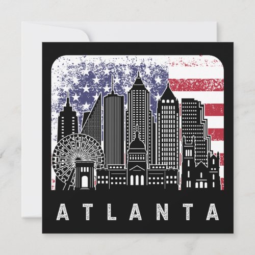 Atlanta Georgia Skyline Vintage American Flag Card