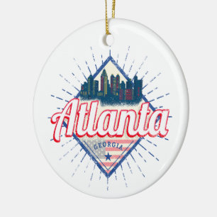 Atlanta Georgia United States Retro Skyline Ceramic Ornament