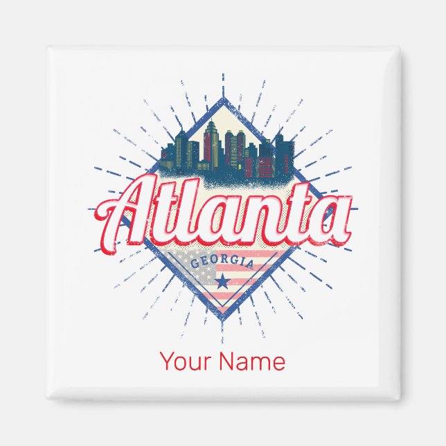 Atlanta Georgia United States Retro Skyline Magnet (Front)