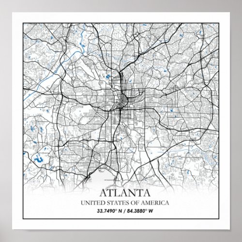 Atlanta Georgia USA Travel City Map Poster