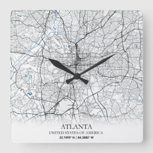 Atlanta Georgia USA Travel City Map Square Wall Clock