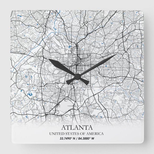 Atlanta Georgia USA Travel City Map Square Wall Clock (Front)