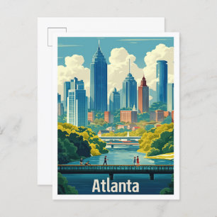 Atlanta Georgia USA Vintage Travel Illustration Postcard
