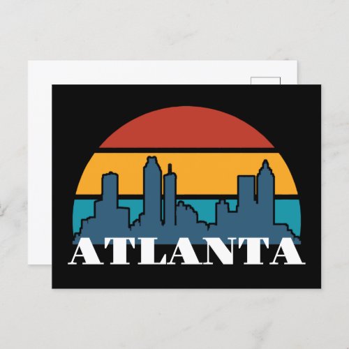 Atlanta Georgia Vintage Sunset Cityscape Postcard