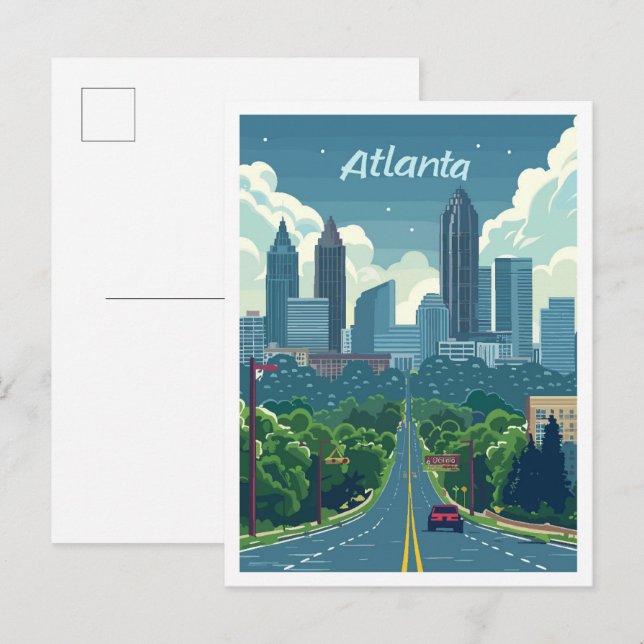 Atlanta Georgia Vintage Travel Illustration Postcard (Front/Back)
