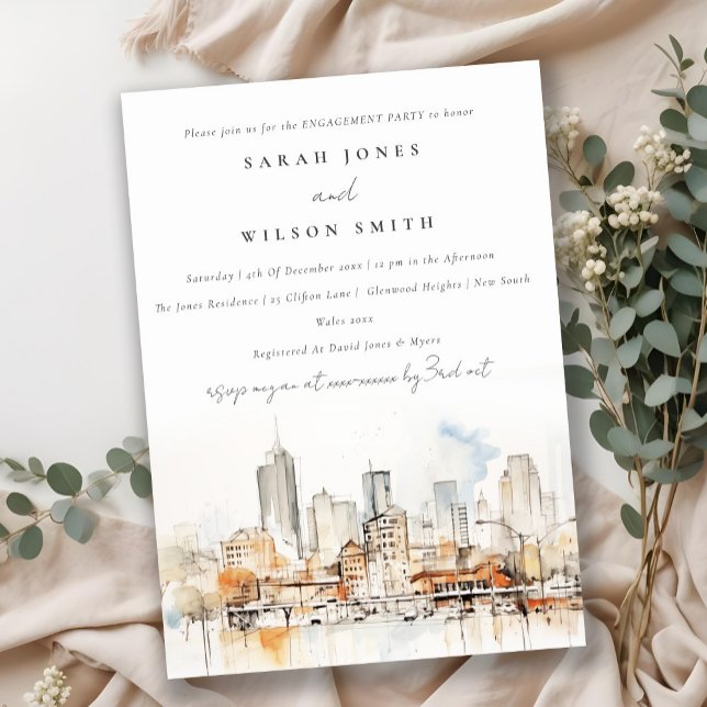 Atlanta Georgia Watercolor Landscape Engagement Invitation (Creator Uploaded)