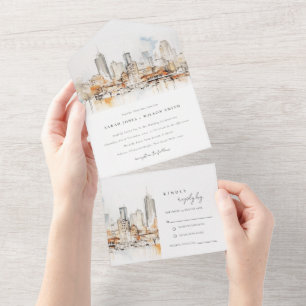 Atlanta Georgia Watercolor Landscape Wedding All In One Invitation