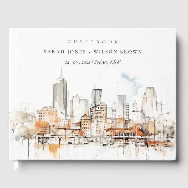 Atlanta Georgia Watercolor Landscape Wedding Guest Book (Front)