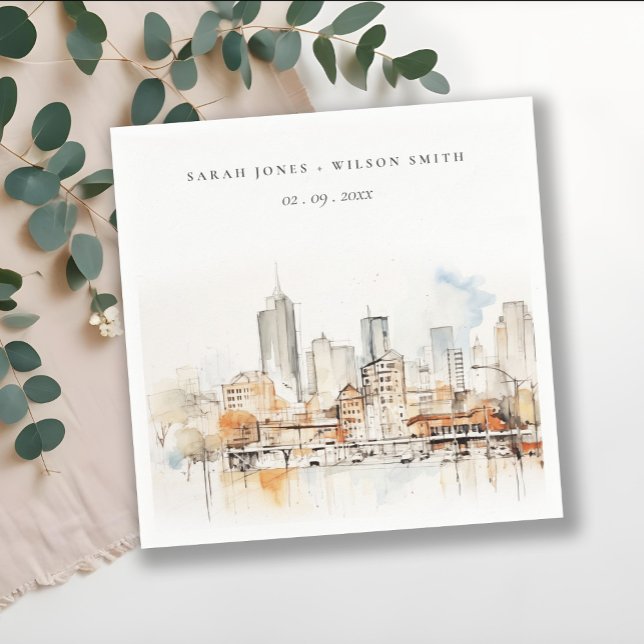 Atlanta Georgia Watercolor Landscape Wedding Napkins (Creator Uploaded)