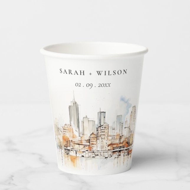 Atlanta Georgia Watercolor Landscape Wedding Paper Cups (Front)
