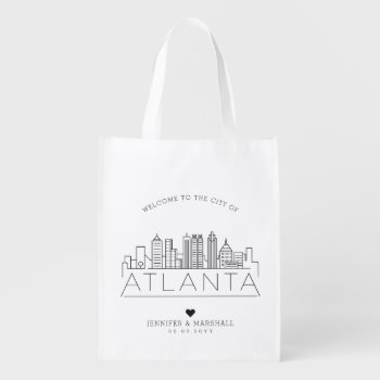 Atlanta  Georgia Wedding | Stylized Skyline Grocery Bag by colorjungle at Zazzle