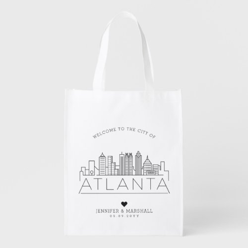 Atlanta Georgia Wedding  Stylized Skyline Grocery Bag