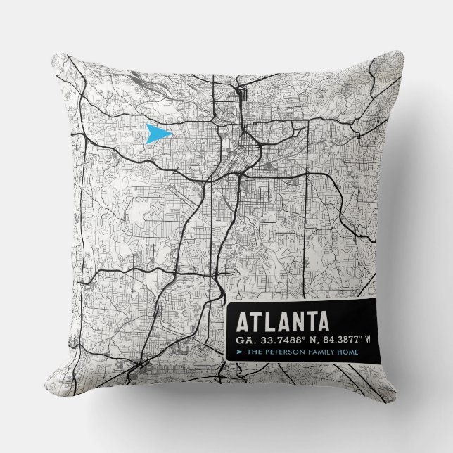 Atlanta Home Location | City Map Themed Throw Pillow (Front)