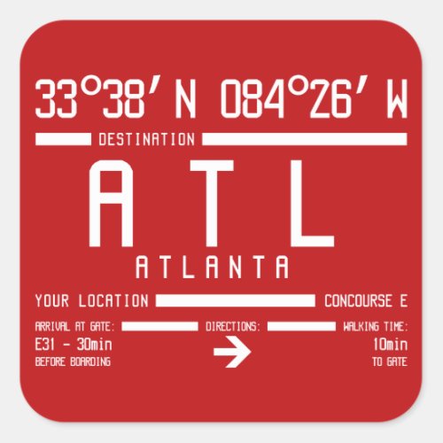 Atlanta International Aviation Airport Code IATA Square Sticker