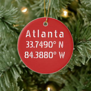 Atlanta Latitude Longitude Red Ceramic Ornament