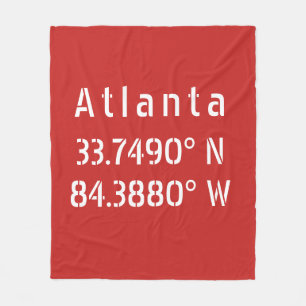 Atlanta Latitude & Longitude Red Fleece Blanket