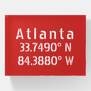 Atlanta Latitude Longitude Red Paperweight