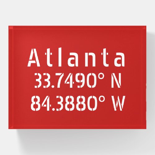 Atlanta Latitude Longitude Red    Paperweight