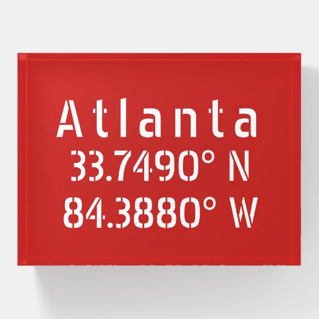 Atlanta Latitude Longitude Red    Paperweight (Front)