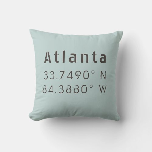 Atlanta Longitude Latitude Throw Pillow