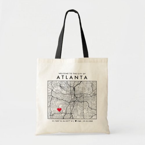 Atlanta Love Locator  City Map Wedding Welcome Tote Bag