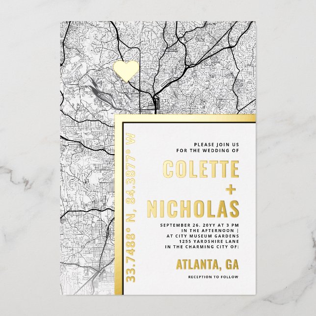 Atlanta Love Locator | City Themed Wedding Foil Invitation (Front)