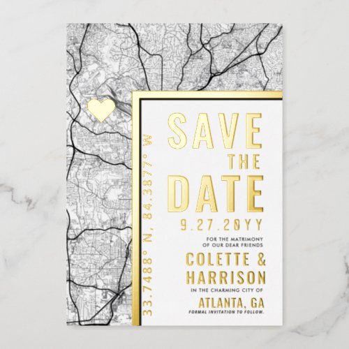 Atlanta Love Locator  Wedding Save the Date Foil Invitation
