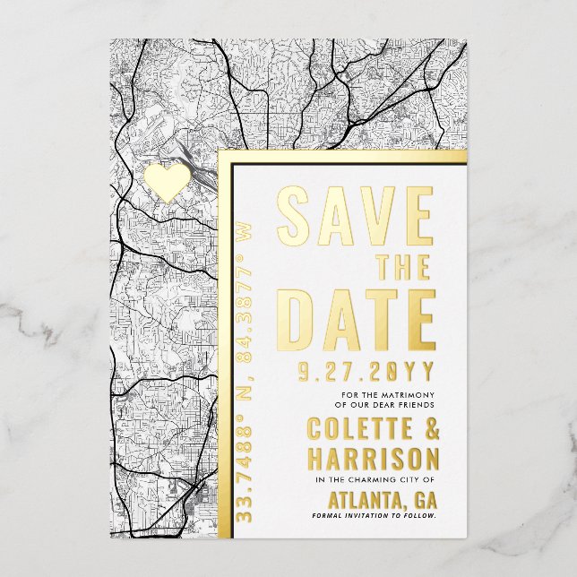 Atlanta Love Locator | Wedding Save the Date Foil Invitation (Front)