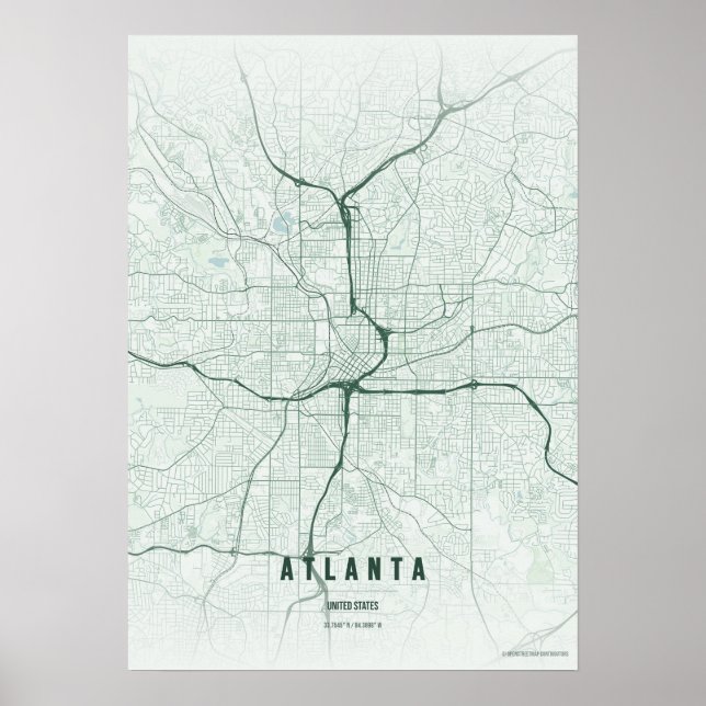 Atlanta Map Print Georgia Forest Wallart Poster (Front)