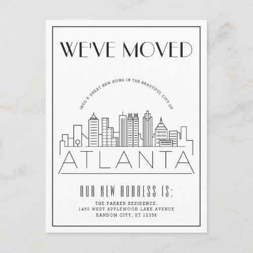  Atlanta  Modern Deco City  Change of Address Announcement Postcard