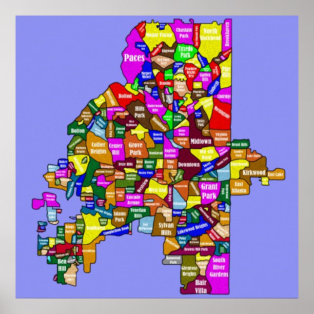 Atlanta Neighborhood Map Poster (Front)