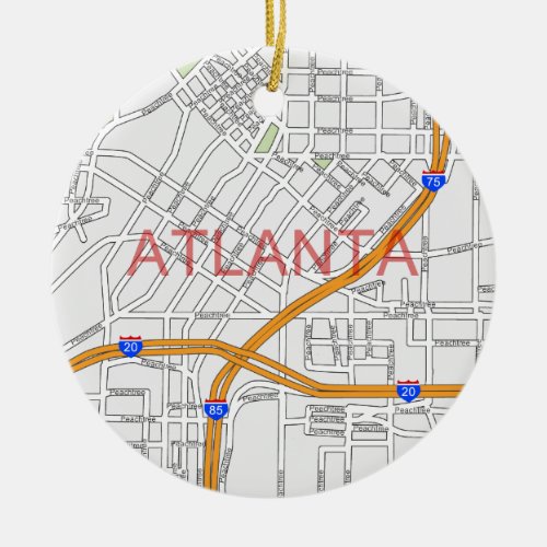 Atlanta Peachtree Road Map Ceramic Ornament