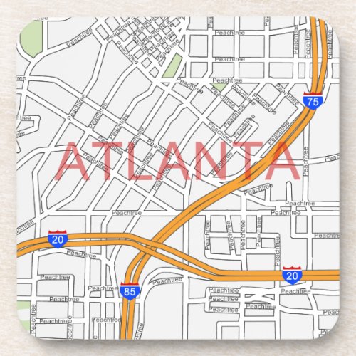 Atlanta Peachtree Road Map Drink Coaster
