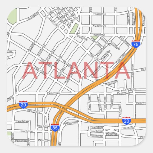 Atlanta Peachtree Road Map Square Stickers | Zazzle