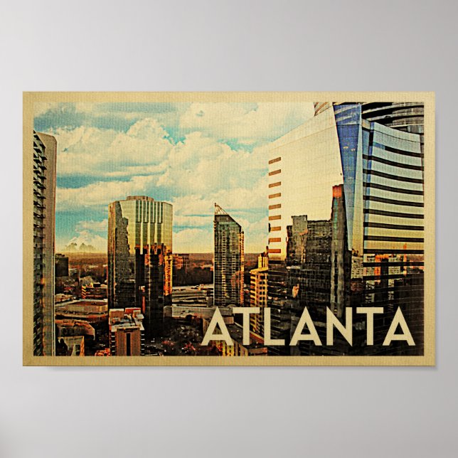 Atlanta Poster Vintage Travel Poster Skyline (Front)