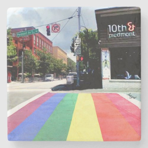 Atlanta Rainbow Crosswalk 10th Piedmont Midtown Stone Coaster