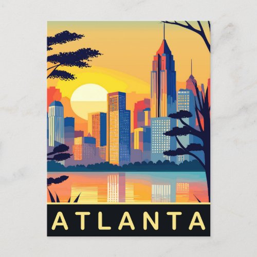 Atlanta Romantic Sunset Over the City Travel Postcard