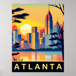 Atlanta, Romantic Sunset Over the City, Travel Poster