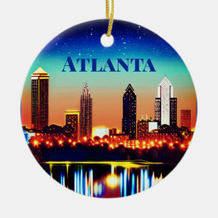 Atlanta Skyline by Night with Reflections Ceramic Ornament