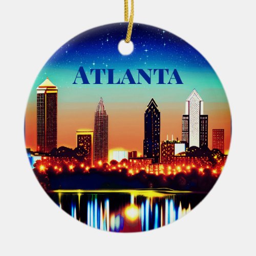Atlanta Skyline by Night with Reflections Ceramic Ornament