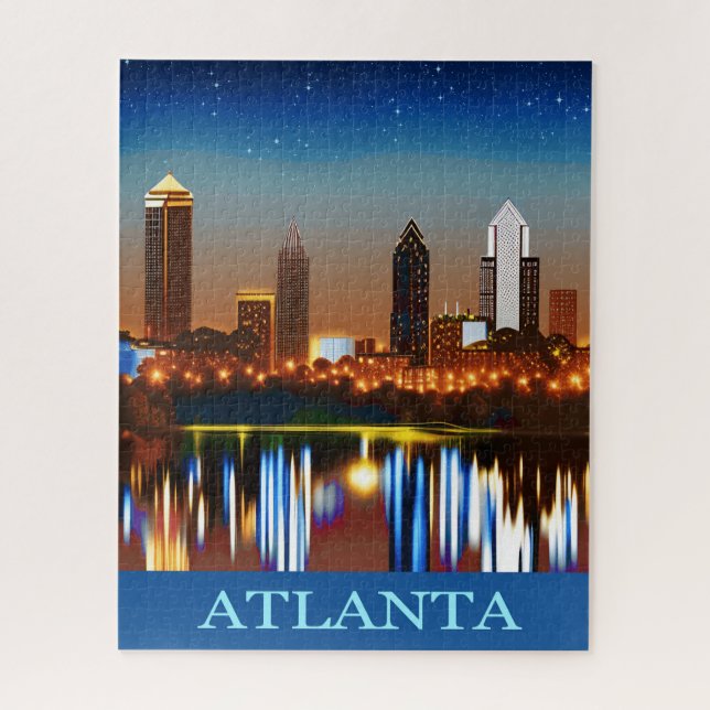 Atlanta Skyline by Night with Reflections Jigsaw P Jigsaw Puzzle (Vertical)