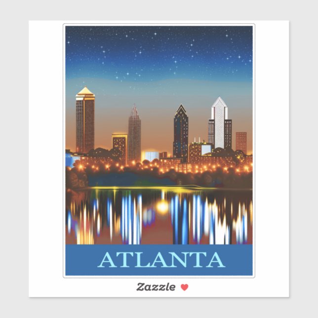 Atlanta Skyline by Night with Reflections Sticker (Sheet)