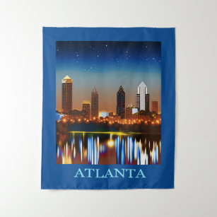 Atlanta Skyline by Night with Reflections Tapestry