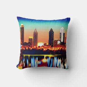 Atlanta Skyline by Night with Reflections Throw Pillow