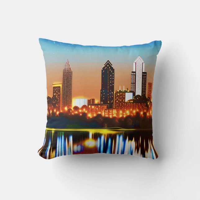 Atlanta Skyline by Night with Reflections Throw Pillow (Front)