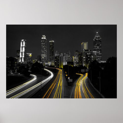 Atlanta Skyline in Black White Orange and Yellow Poster