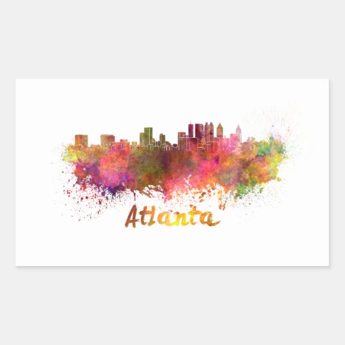 Atlanta skyline in watercolor splatters with clipp rectangular sticker