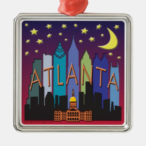 Atlanta Skyline mega color Metal Ornament